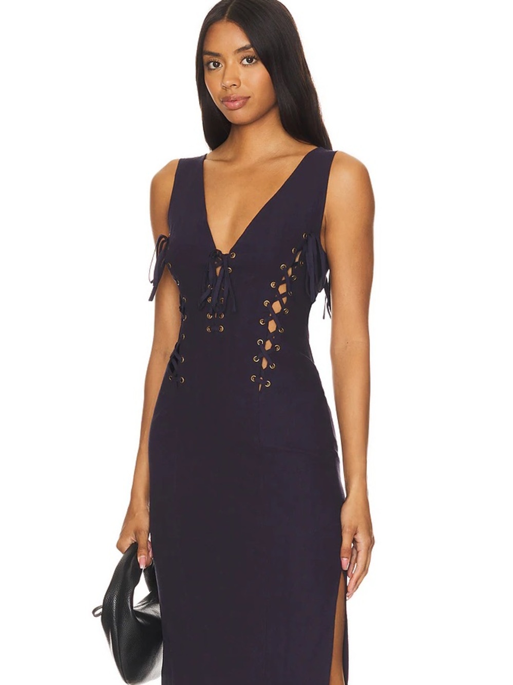 Lioness Navy Lace-Up Midi Dress